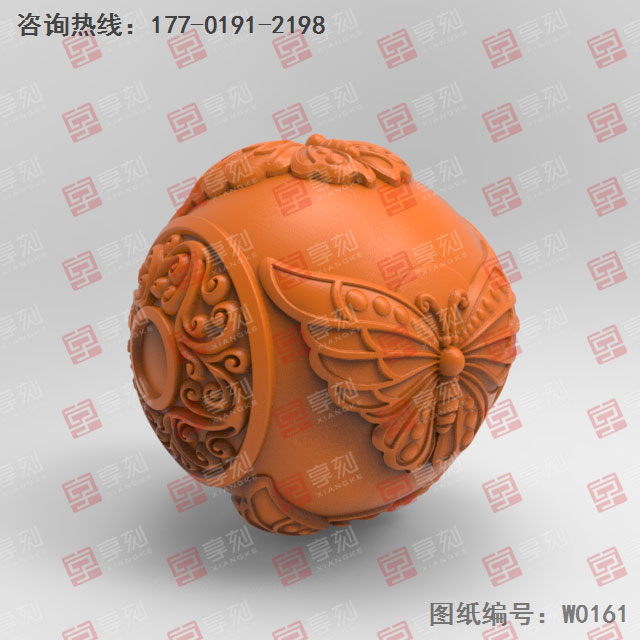 蝴蝶珠子玉石精雕電腦圖紙_五軸雕刻機廠家