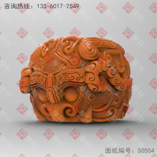 玉石扳指饕餮戒指3d模型圖stl_享刻五軸雕刻機