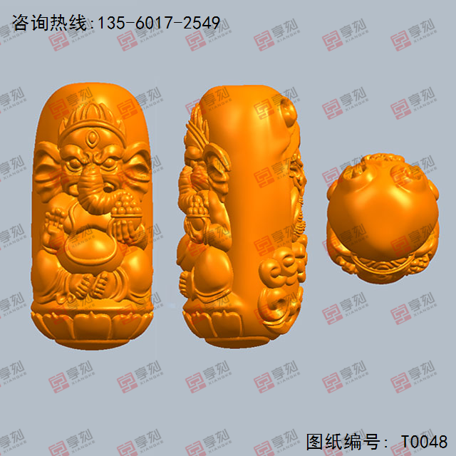 天珠象神桶珠電腦雕刻圖模型立體圖