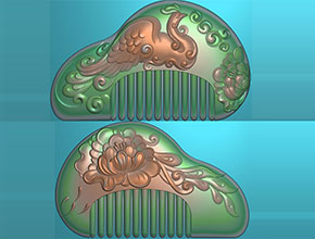 雙面牡丹鳳凰梳子精雕玉石電腦雕刻圖紙