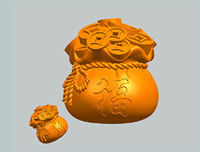 新年銅錢福袋雕擺件電腦精雕圖模型圖