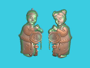 新年招財童男玉女人物精雕圖紙_享刻玉石