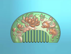 金魚荷花梳子精雕玉石電腦雕刻圖紙_享刻