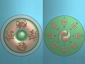 太極八卦四象神獸圓牌玉石雕刻電腦圖紙