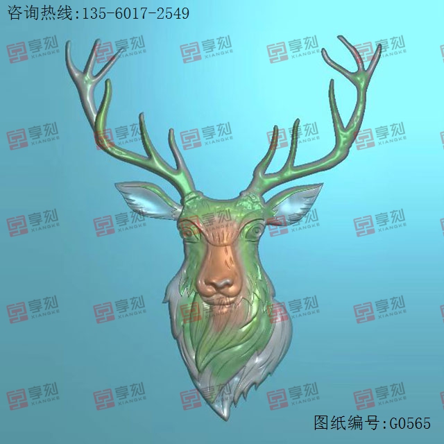 圣誕馴鹿單頭浮雕圖紙_玉石雕刻機(jī)廠家